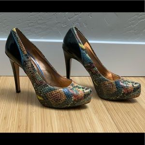 Multi color faux snake skin heels